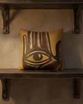 Hand and eye throw pillow in maroon and gold, Global Village Coffeehouse style
